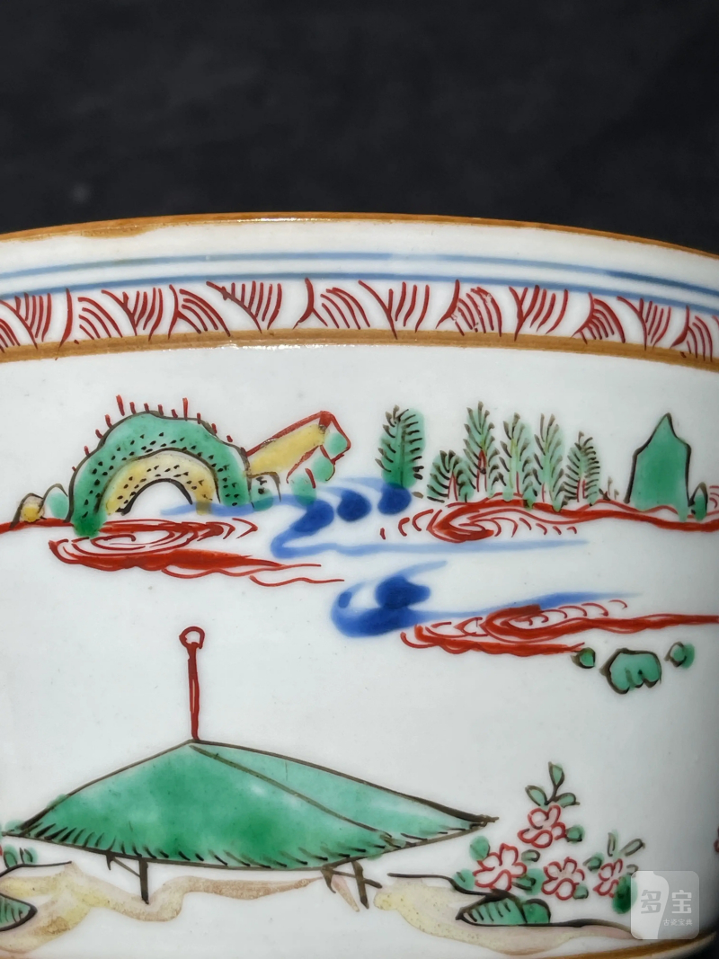 明晚期 青花五彩山水花鸟纹筒式炉 - 图6